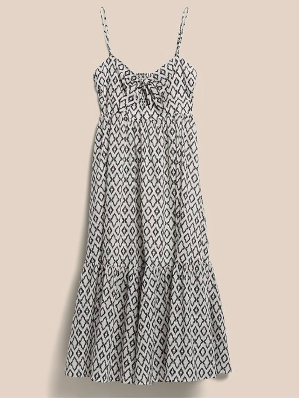 Banana Republic Tie Front Cotton Spaghetti Strap Smocked Back Maxi Dress